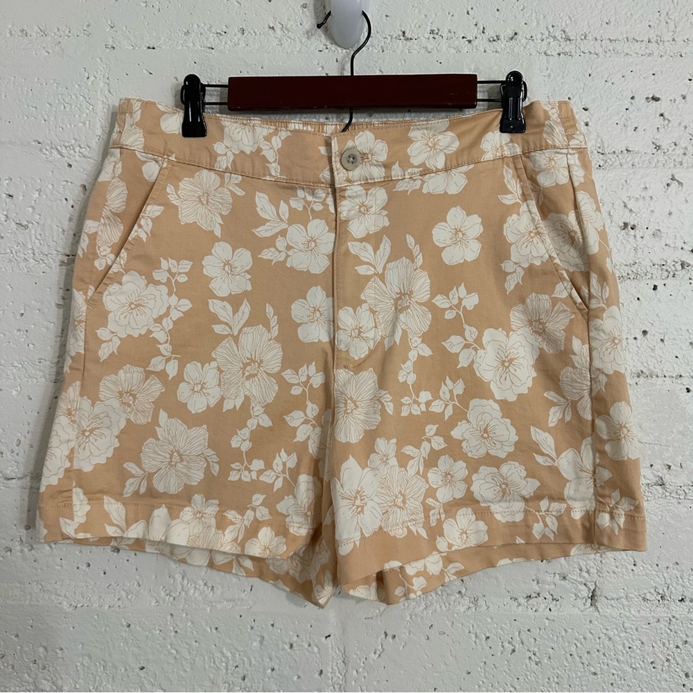 Jachs Girlfriend Womens Shorts L Peach Floral Chino 5 Inch Inseam Cotton Modal